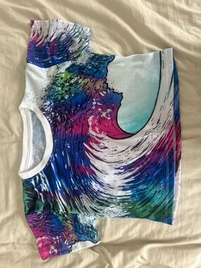 Multicolor Wave Print Crop Top - White Trim